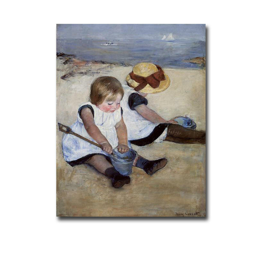 Artistic Home Gallery 1216748BG Children Playing on The Beach by Mary 