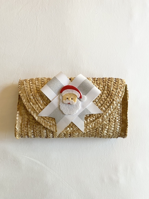 Santa Straw Clutch with White Bow