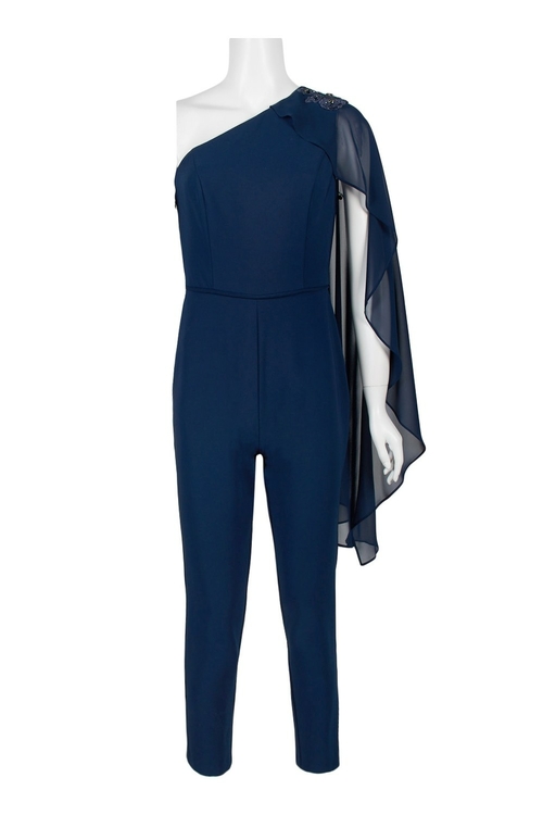 Adrianna Papell Asymmetrical Embellished Shoulder Zipper Side Crepe