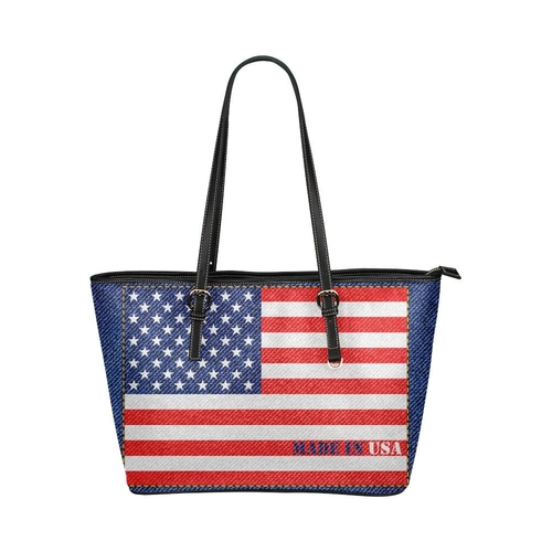 Large Leather Tote Shoulder Bag - Stars and Stripes Usa Flag Print