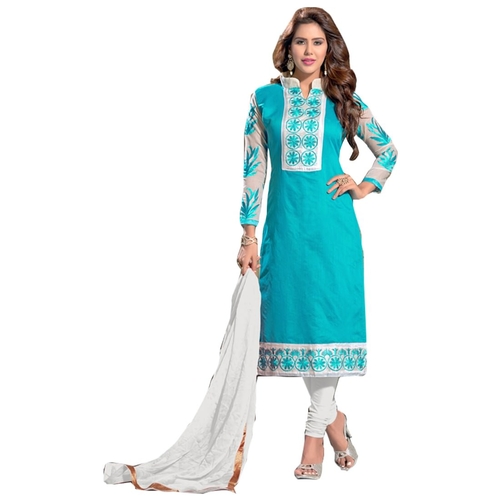 Chanderi Fabric Sky Blue Color Dress Material
