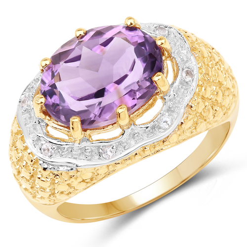 14K Yellow Gold Plated 3.92 Carat Genuine Amethyst and White Topaz