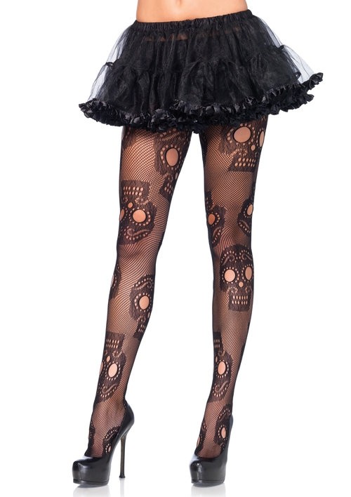 Sugar Skull Net Pantyhose - One Size