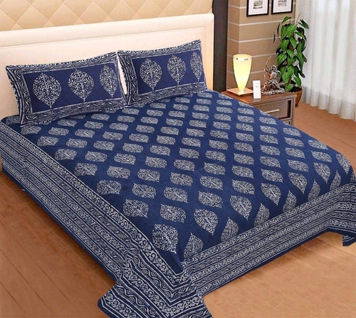 Leaf Motif Cotton Floral Double Size Bedsheet with Pillow Covers
