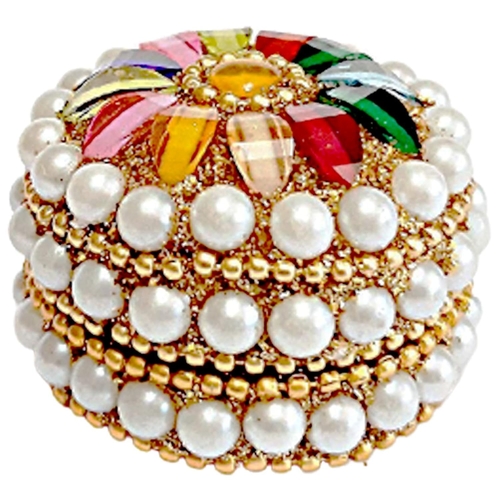 Handmade Golden Pearl Kumkum Box Handcraft Sindoor For Married Women 