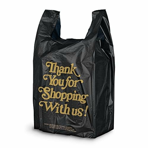 Pack of 600 Thank You Plastic Bags 12 x 6 x 22. Black Carry-Out