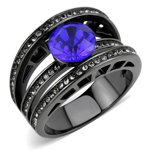 Women IP Light Black Stainless Steel Ring with Top Grade Crystal in Sa