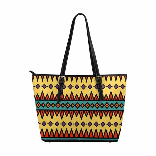Large Leather Tote Shoulder Bag - Bohemian Multicolor Illustration