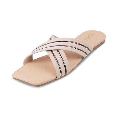 Women's Black Strappy Square Toe Sandals (Size-UK-7) (Color-CREAM)