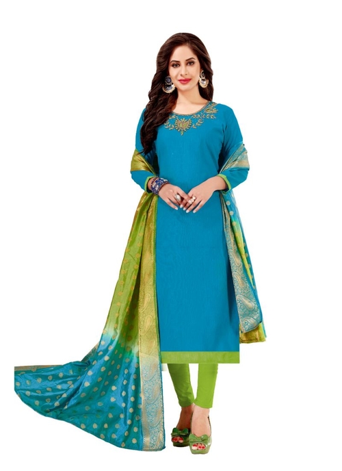 Generic Women's Slub Cotton Salwar Material (Sky