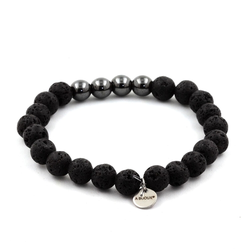 Lava + Hematite Bracelet 8 mm Beads.