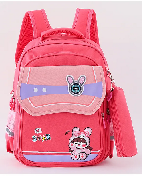 Doll Theme Backpack with Pencil Pouch & Applique Pink - 14.5 Inches