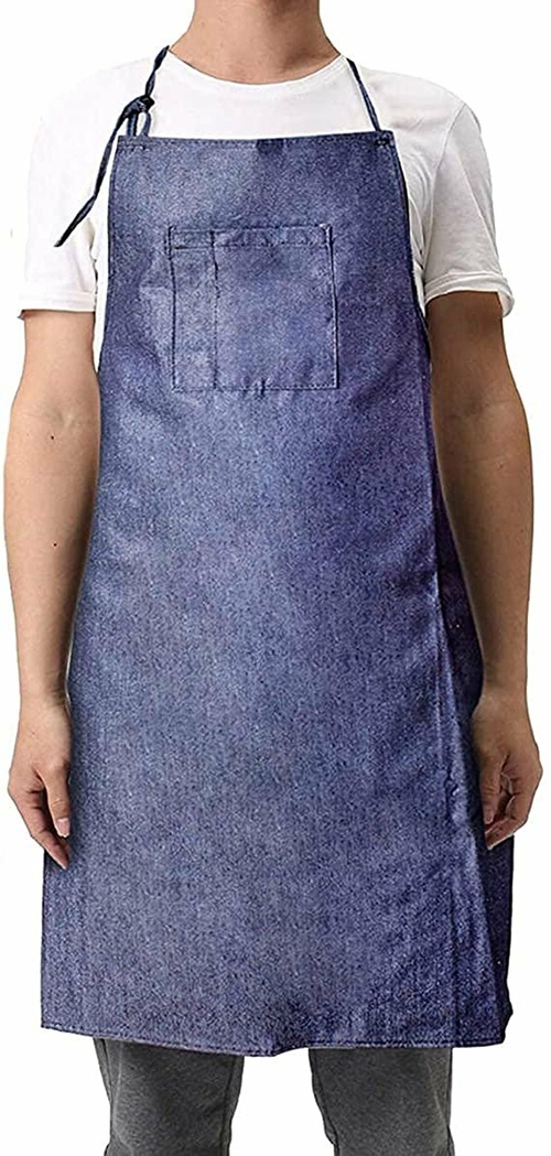 Pack 12 Denim Aprons with Bib Pocket Attached Ties 28 x 36 inches