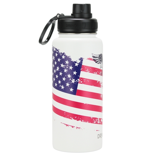 DRINCO® 32oz Stainless Steel Water Bottle-US Flag Color-Artic White