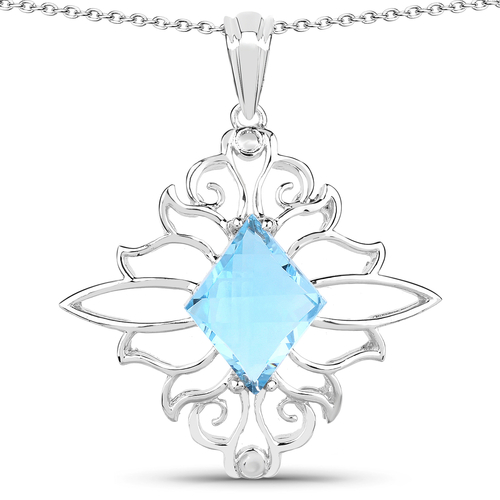 5.15 Carat Genuine Swiss Blue Topaz .925 Sterling Silver Pendant