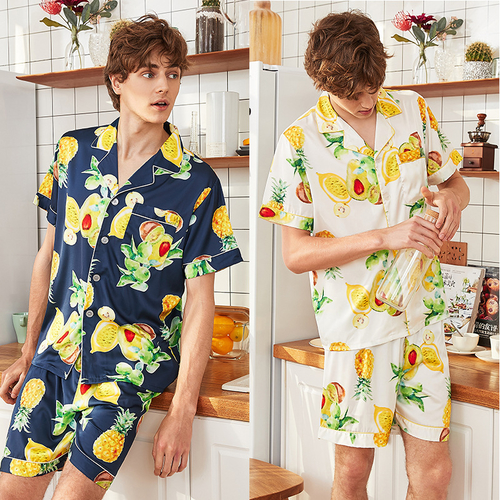 Satin Male Pajamas Sets 2019 Summer 2 Pieces