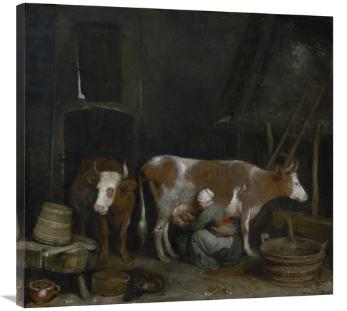 Global Gallery GCS-459879-36-142 36 in. A Maid Milking A Cow in A Barn