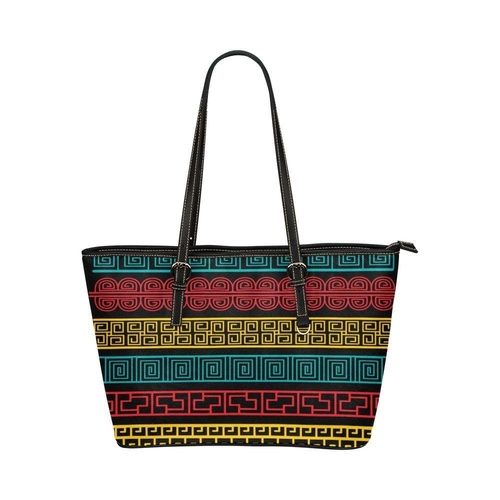 Large Leather Tote Shoulder Bag - Multicolor Geometric Illustration