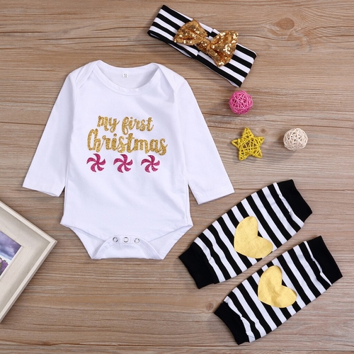 Newborn Infant Baby Girls Christmas Letter Romper