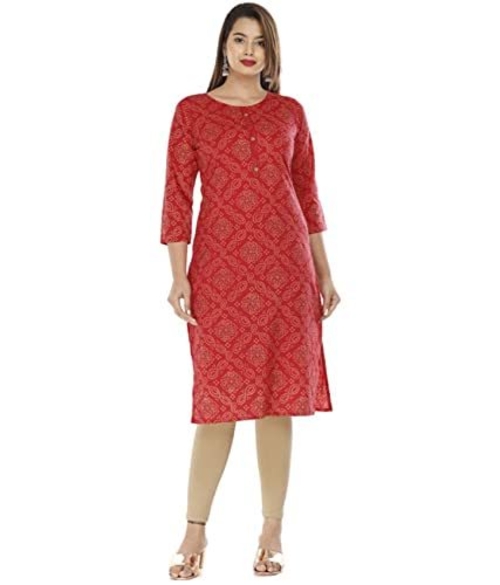 Women's Red Rayon Printed Kurta size S