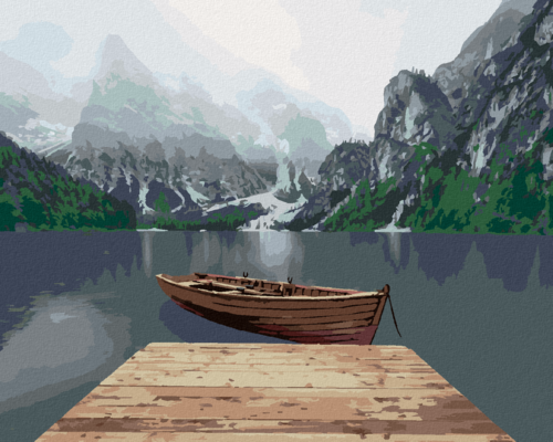 Paint by Numbers - MOUNTAINS BY THE LAKE WITH A BOAT