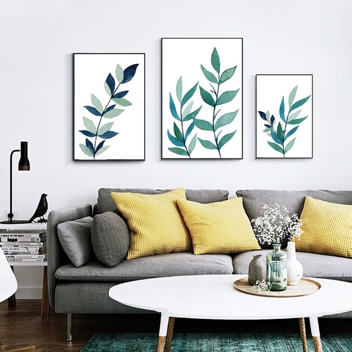 Green Leaves Wall Art Modern Abstract Painting