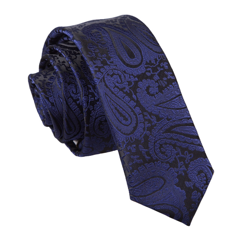 Paisley Skinny Tie - Navy Blue