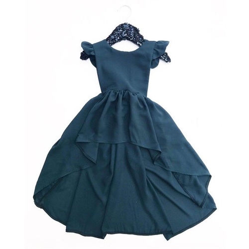 1-5T Irregular Solid Lace Up Ruffle Sundress