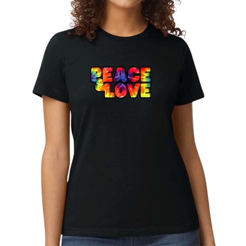 Womens Graphic T-shirt Peace and Love Multicolor Illustration