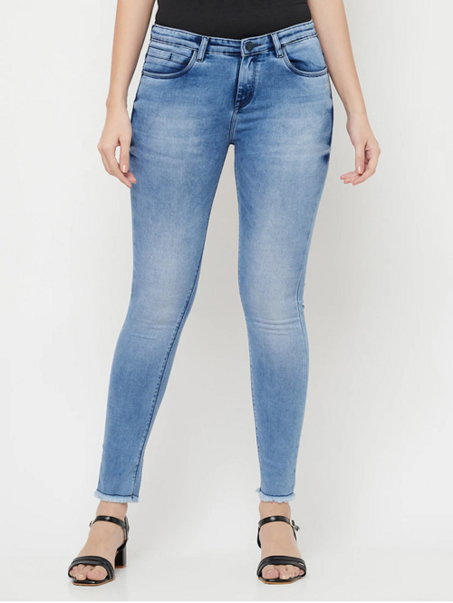 Women's Cotton  High Rise Denim Jeans(Size34)(Colorblue)