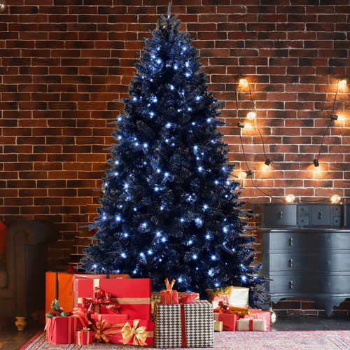 8ft Pre-Lit Black Christmas Tree, Full Halloween Xmas Artificial Tree