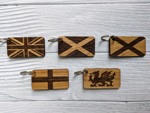 Patriotic Wooden Flag Keyrings, Union Jack, Welsh, Scottish, Irish &