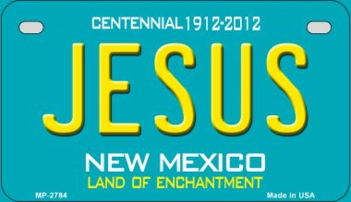 Smart Blonde MP-2784 7 x 4 in. Jesus Teal New Mexico Novelty Metal Mot