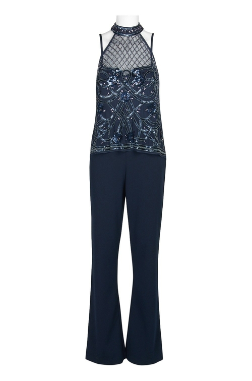 Aidan Mattox Halter Neck Illusion Embellished Popover Keyhole Back