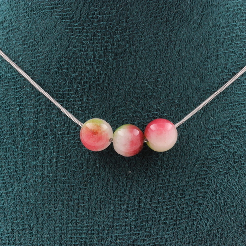 Watermelon Tourmaline 8 mm 3 beads necklace. 