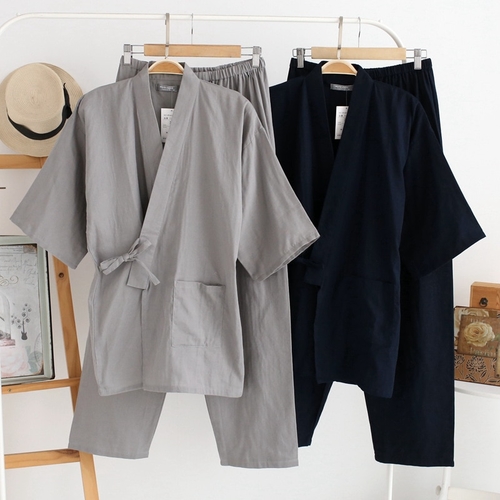 Autumn Male Pajamas Sets 100% Cotton Kimono