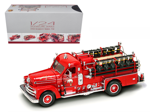 1958 Seagrave 750 Fire Engine Truck Red with Accessories 1/24 Diecast