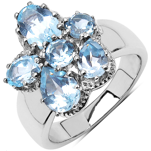 3.56 Carat Genuine Blue Topaz .925 Sterling Silver Cluster Ring