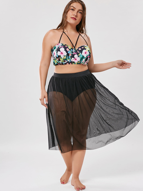  Women Plus Size Floral Mesh Skirted