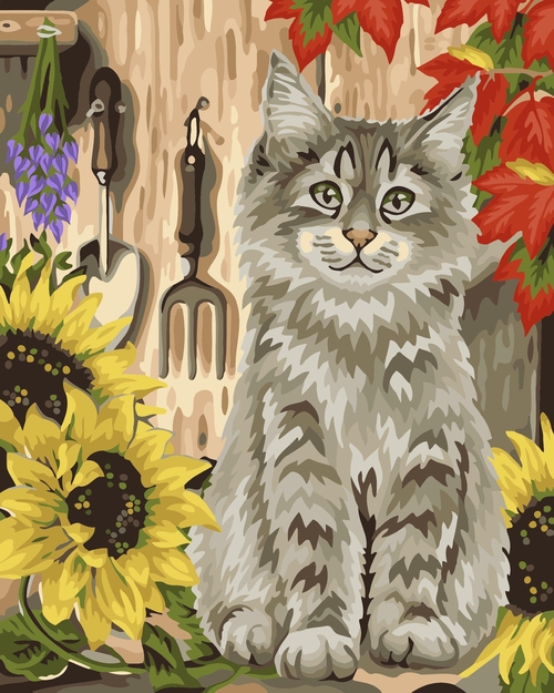 Painting by Numbers kit Crafting Spark Cat with Sunflowers H058 19.69