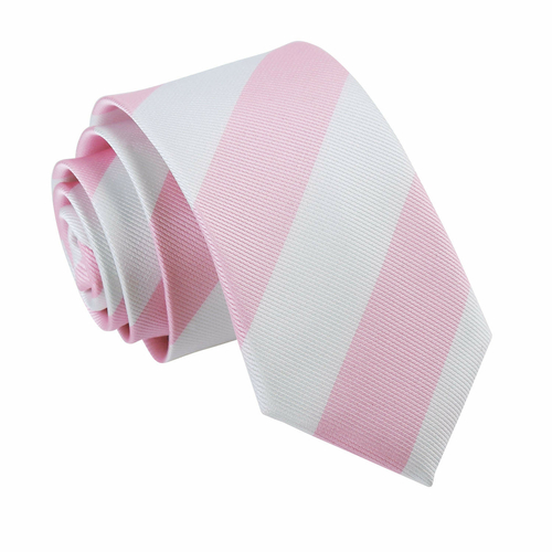 Striped Slim Tie - Baby Pink & White