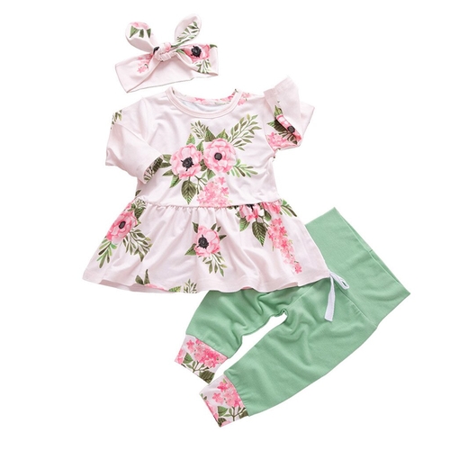 Newborn Baby Girl Floral T shirt Tops Dress Pants