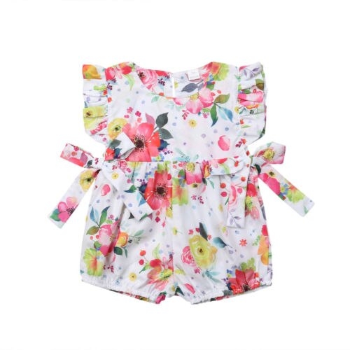  Newborn Baby Girl Flower Ruffle Romper 