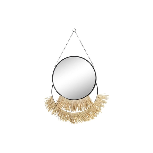 Wall mirror DKD Home Decor Natural Black Golden Metal Fibre Fringe (55