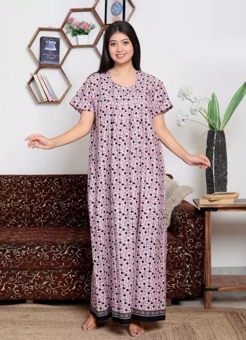 Cotton Ladies Nighty Half Sleeves Fancy Night Nighties Gown Maxi for