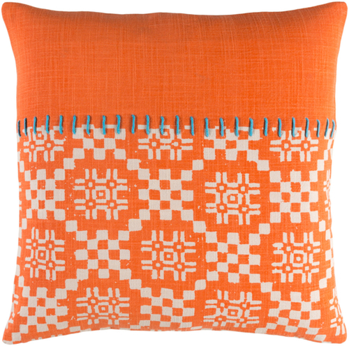 Surya DEA002-2222 Delray Pillow Cover - Bright Orange, Cream & Sky