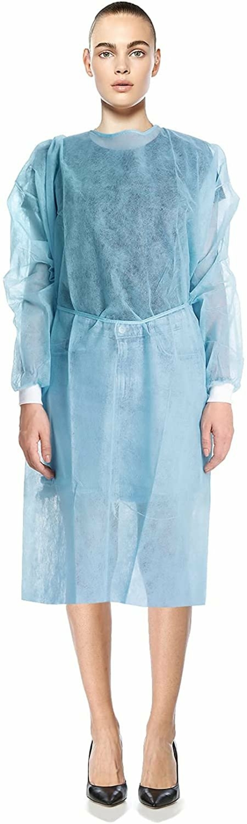 EZGOODZ Disposable Isolation Gowns. Pack of 10 Blue SPP 25 gsm Frocks.