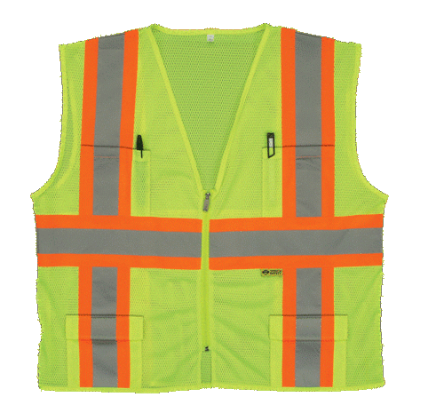 2W M7048C-2 L Class 2 Mesh Multi-Pocket Vest - Lime- Large