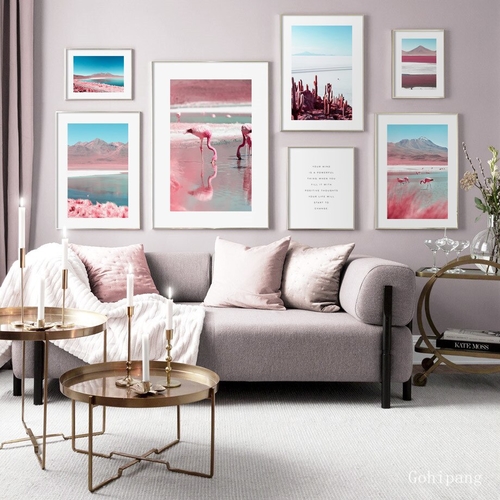 Flamingo Lake Beach Cactus Wall Art Canvas