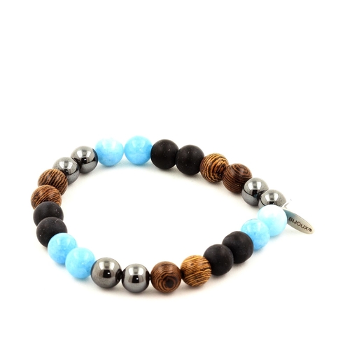 Hematite + Blue Chalcedony + Matte Black Onyx + Wood Beads Bracelet